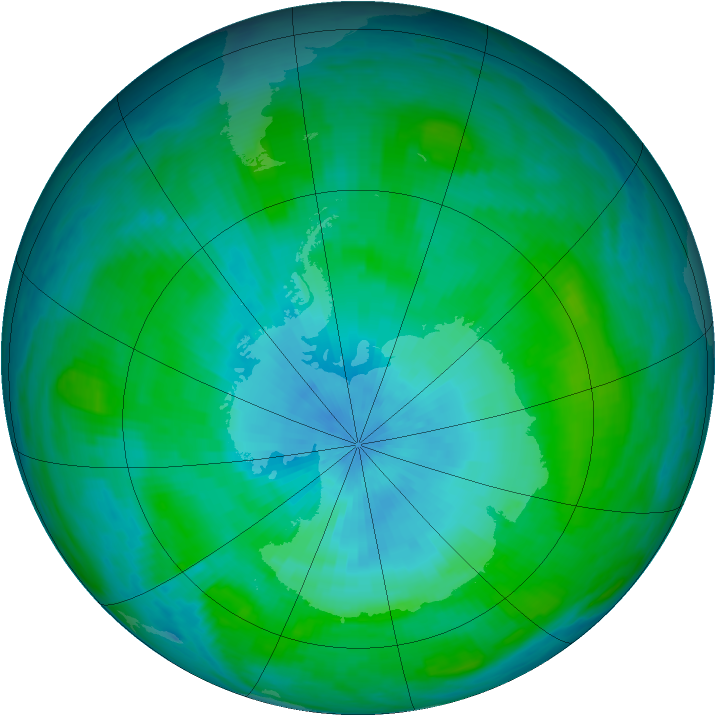 Antarctic ozone map for 19 February 1989